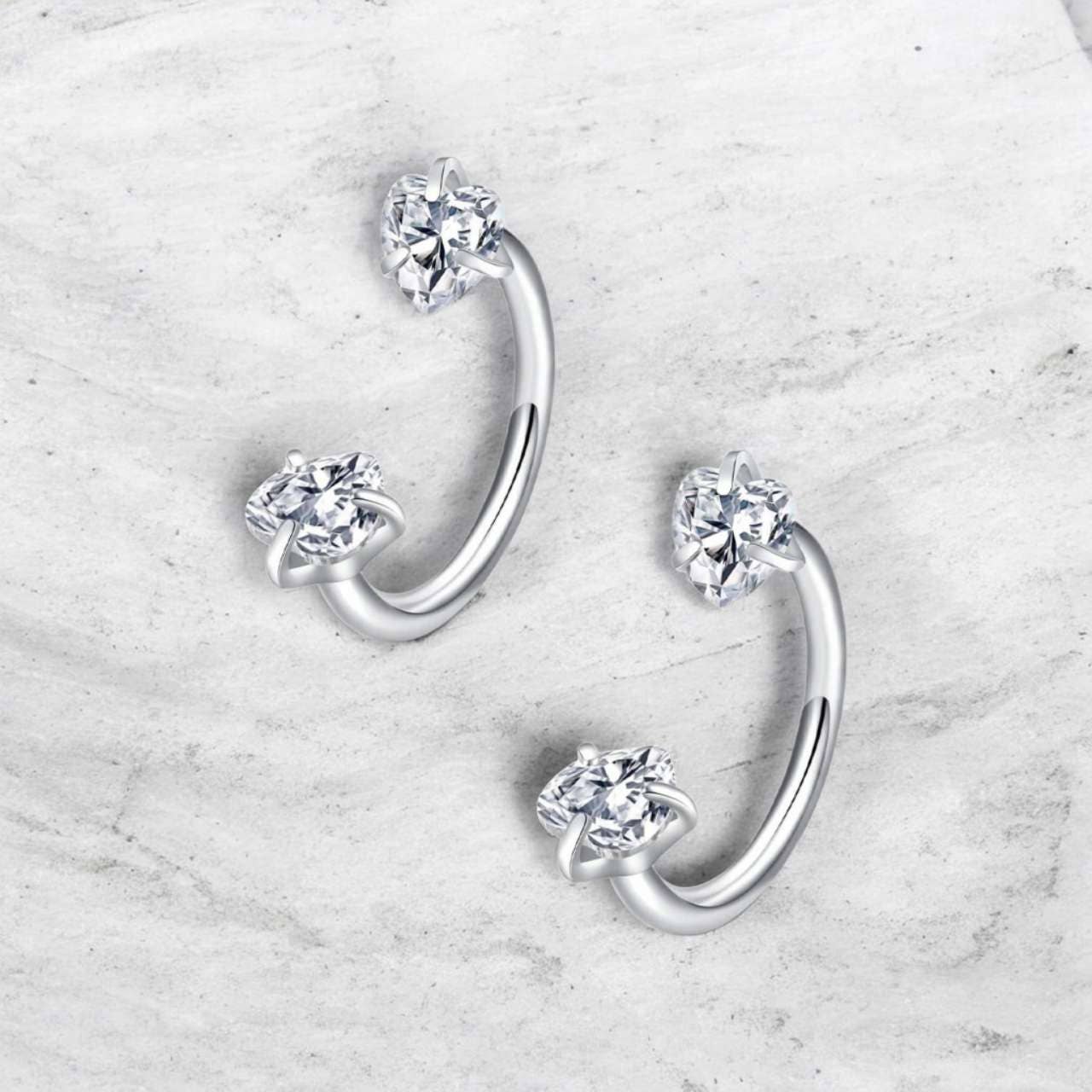 Boucles d'oreilles double tête en oxyde de zirconium, acier inoxydable 316L