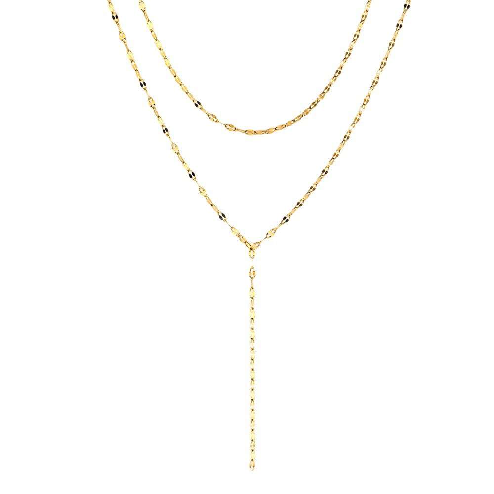 Collier long en Y double chaîne acier or 18K