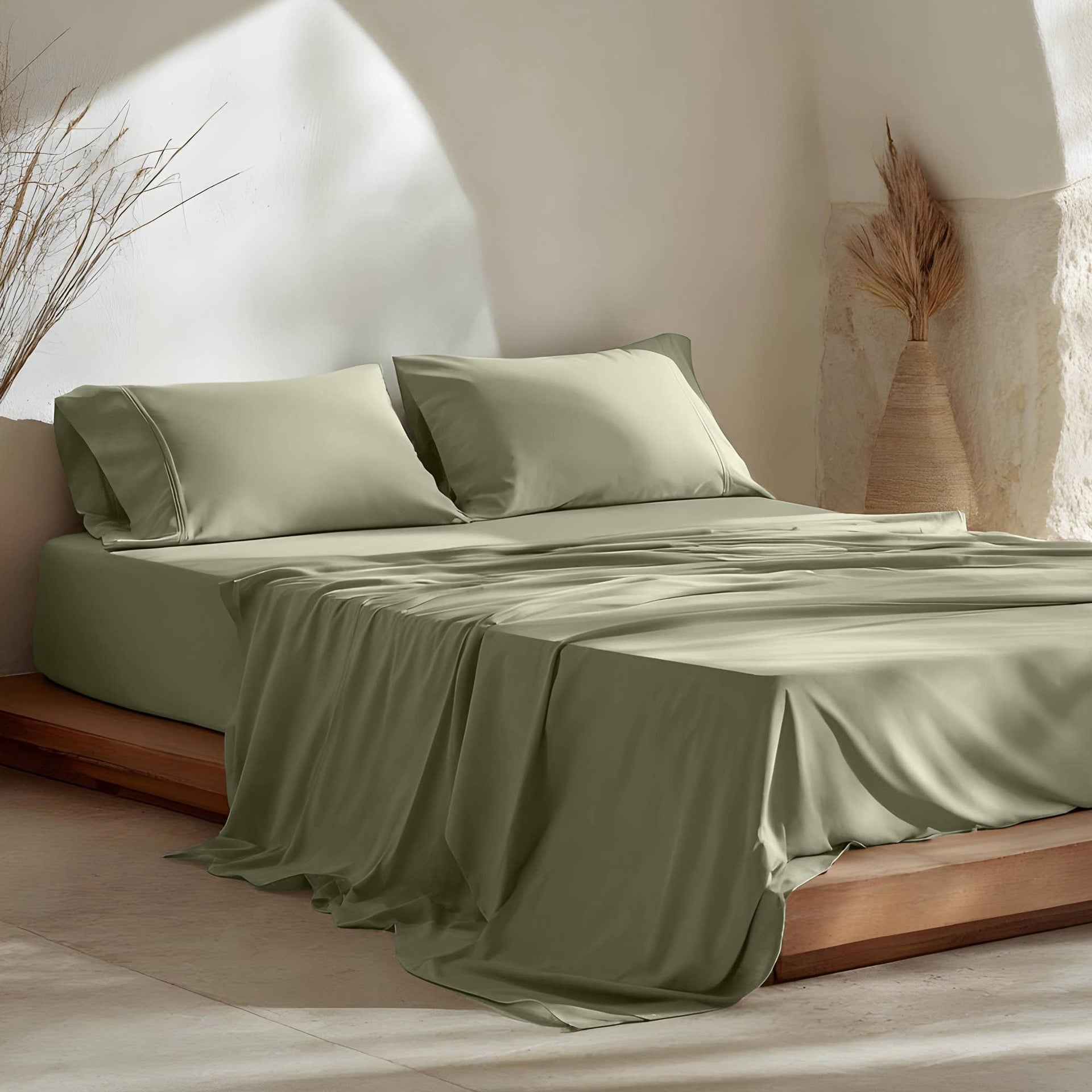 Ensemble de draps 100 % coton doux - 3/4 pièces: Vert/ 180 x 200 cm