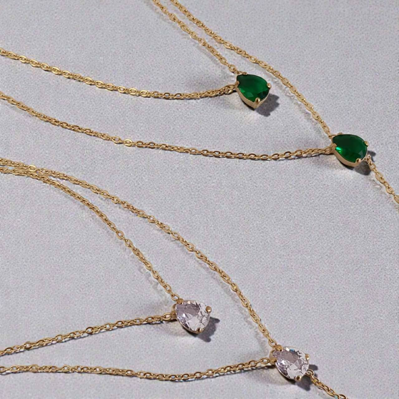 Collier double chaîne zircone acier inoxydable or 18K