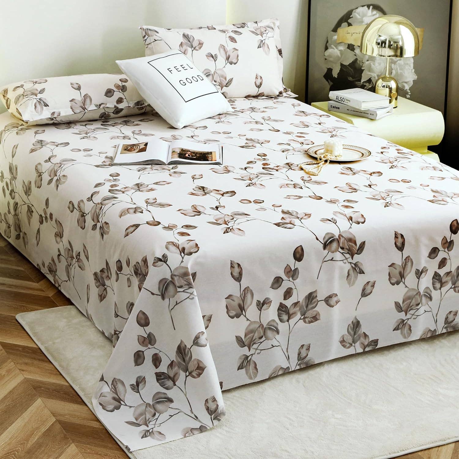 Ensemble de draps fleuris 100 % coton – Lit double Queen, 190 TC