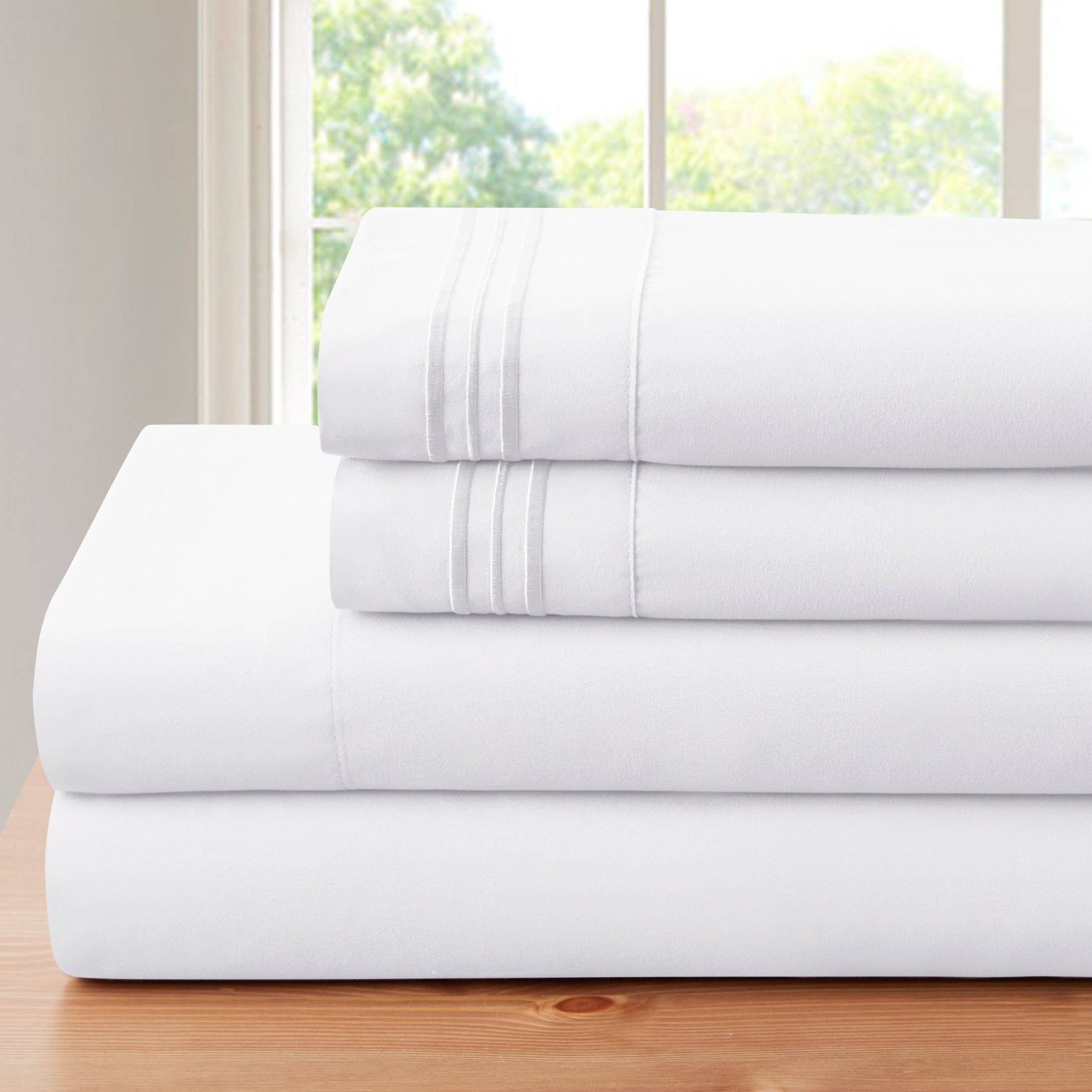 Parure de draps de luxe en bambou 4 pièces avec broderie à 3 lignes