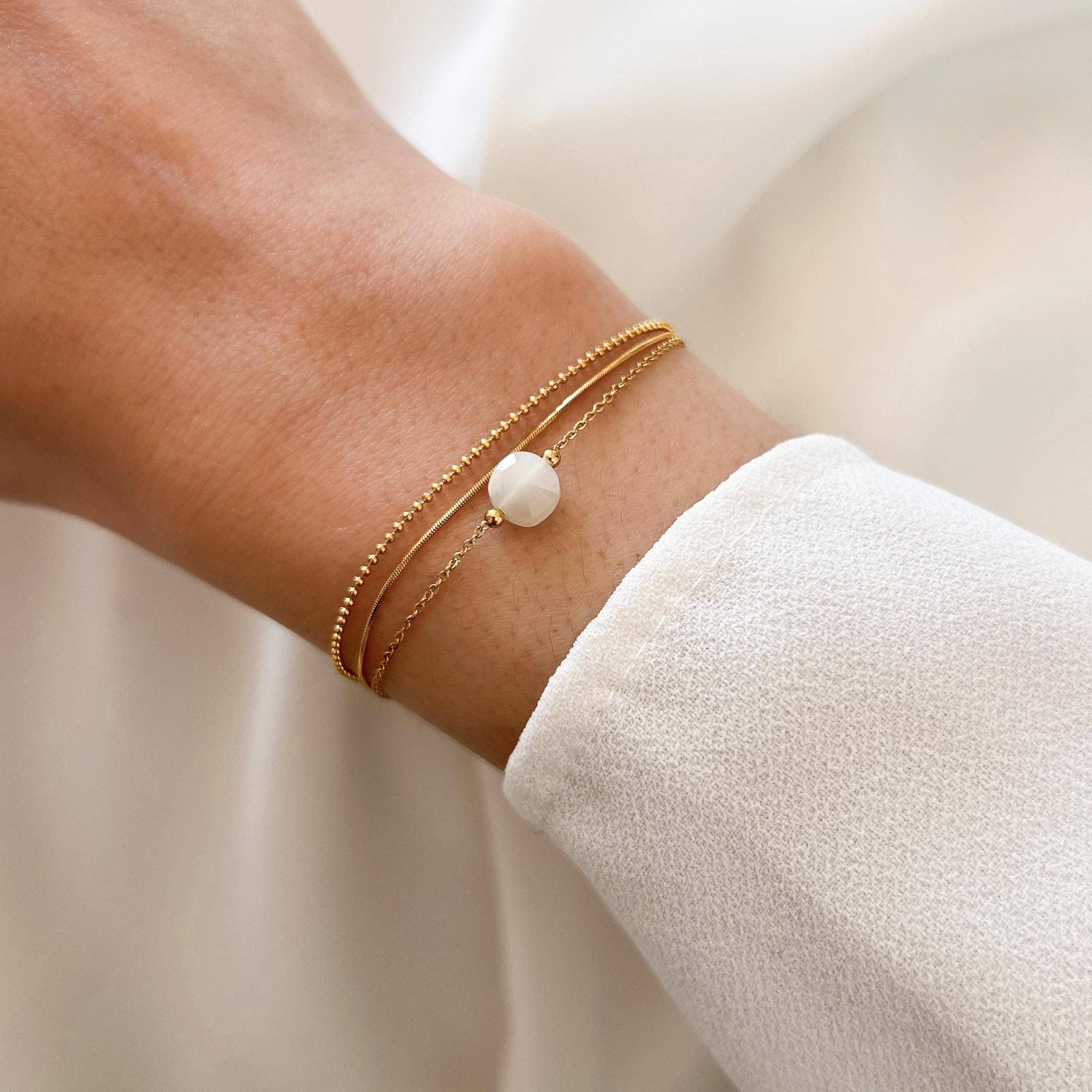 Bracelet  femme agate blanche acier inoxydable