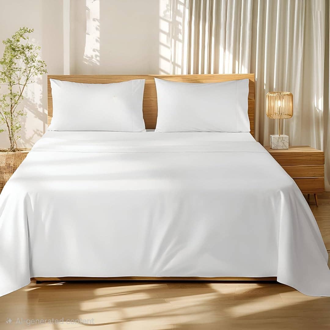 Ensemble de draps King Size en coton glacé – Blanc, 220 TC