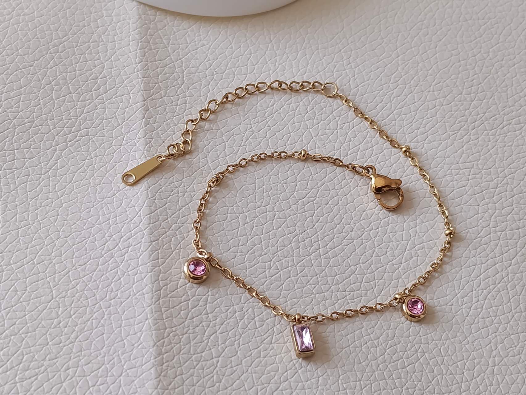 Set collier ras-de-cou avec zircones roses et bracelet en acier Plaqué or 18K