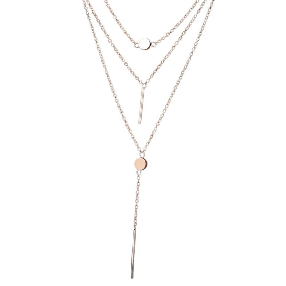 Collier triple chaînes disques acier Or 18K