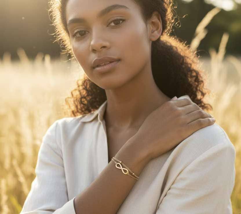 Bracelet perles, petites boules infini Plaqué Or 18K